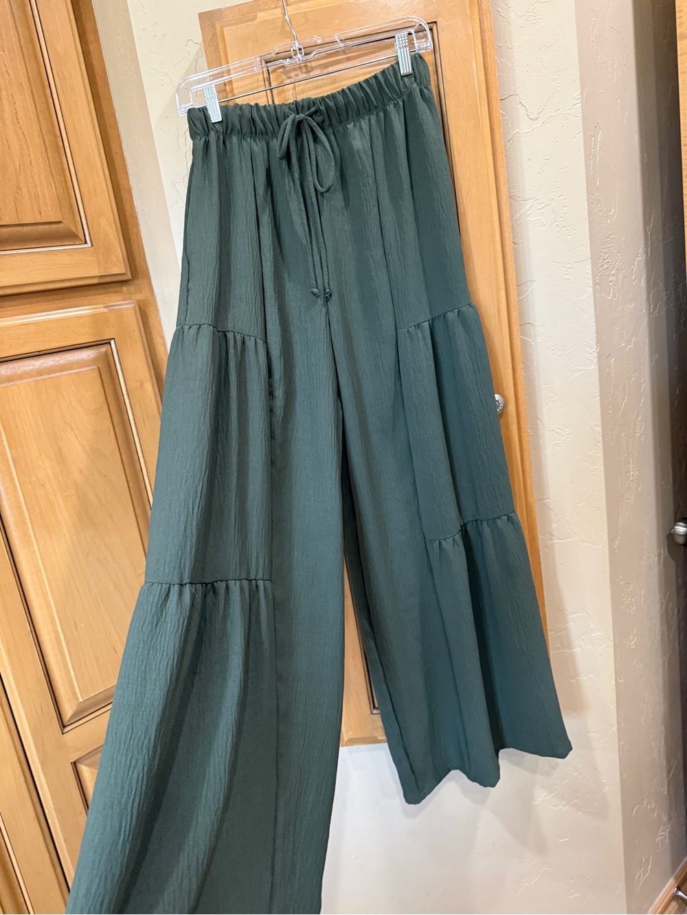 HEIMISH USA Wide-Leg Tiered Drawstring Pants in Deep Green